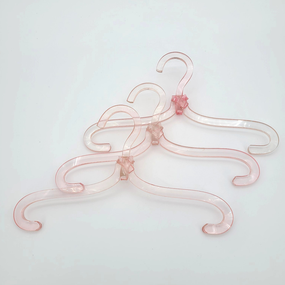 Lot of 3 Vintage Lucite Acrylic Unique Knot Pink 12" Child's Hanger 1960's